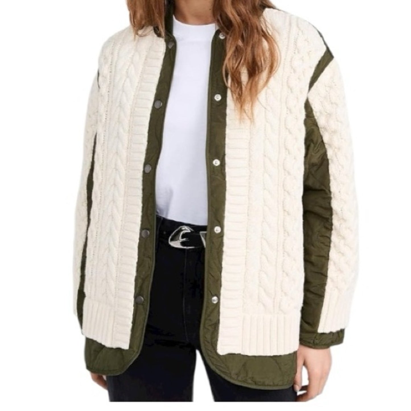 NWT Rag & Bone Winnie Mixed Media Jacket - Cream & Olive Woman’s size Med