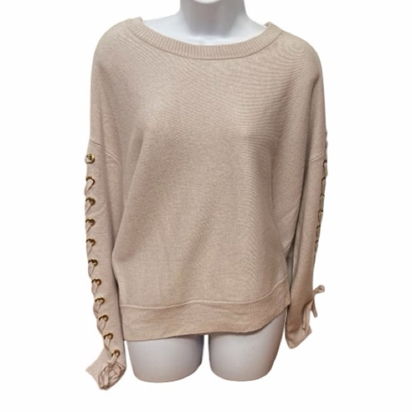 Elie Tahari Ivory Sweater with Lace-Up Sleeves NWT Size Large