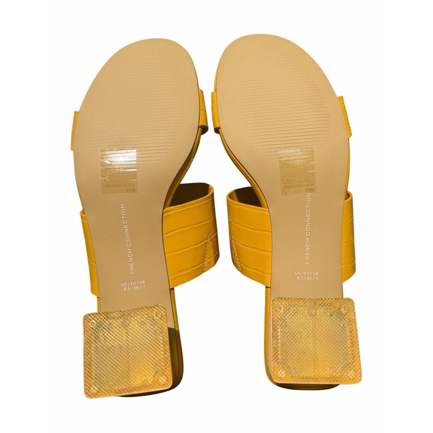 French Connection Yellow Croc Embossed Heeled Sandals Women’s 8.5 Clear Heel NIB