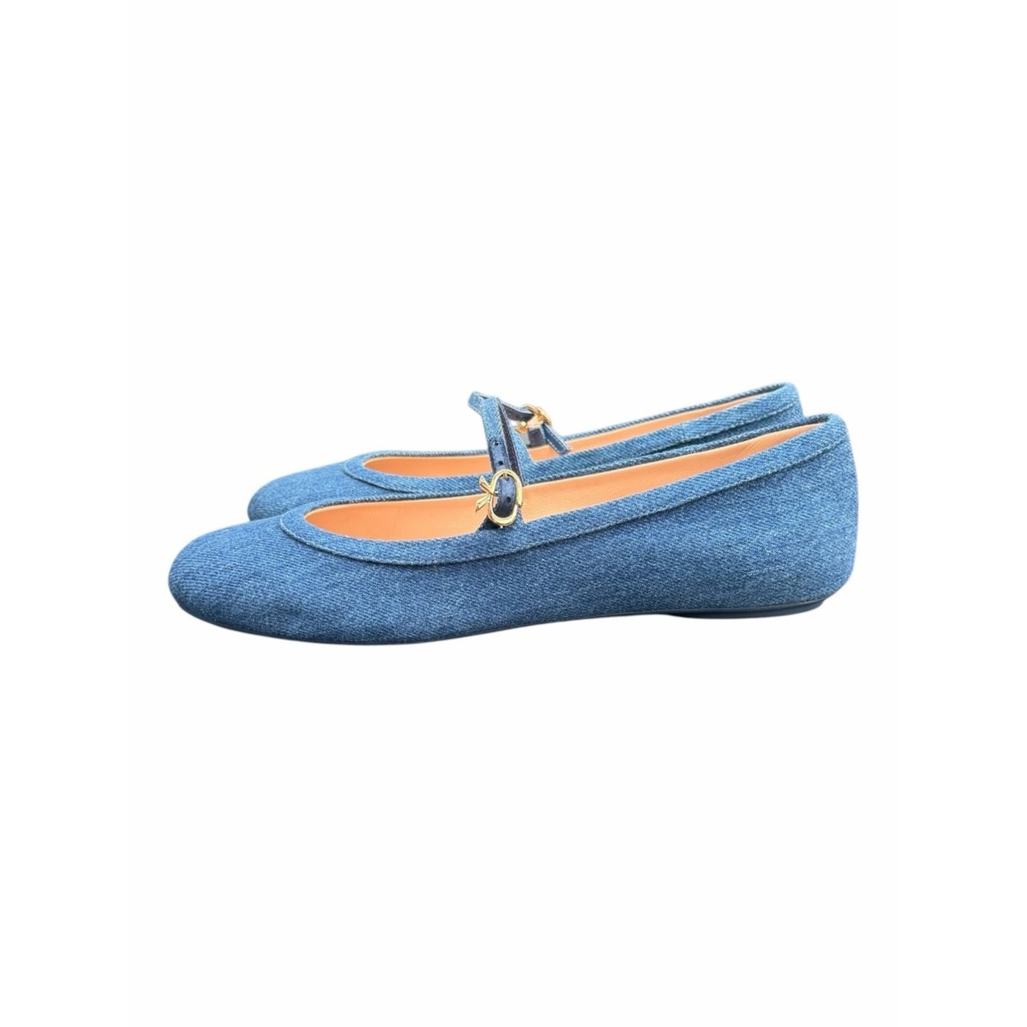 Gianvito Rossi Carla Denim Mary Jane Ballet Flats Blue Denim Size EU 38 New With Box