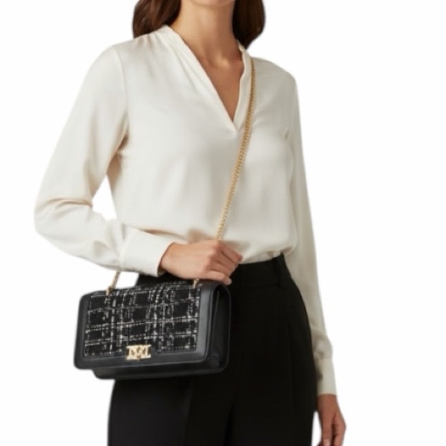 Badgley Mischka Wool Tweed Frame Crossbody Bag Black NWT