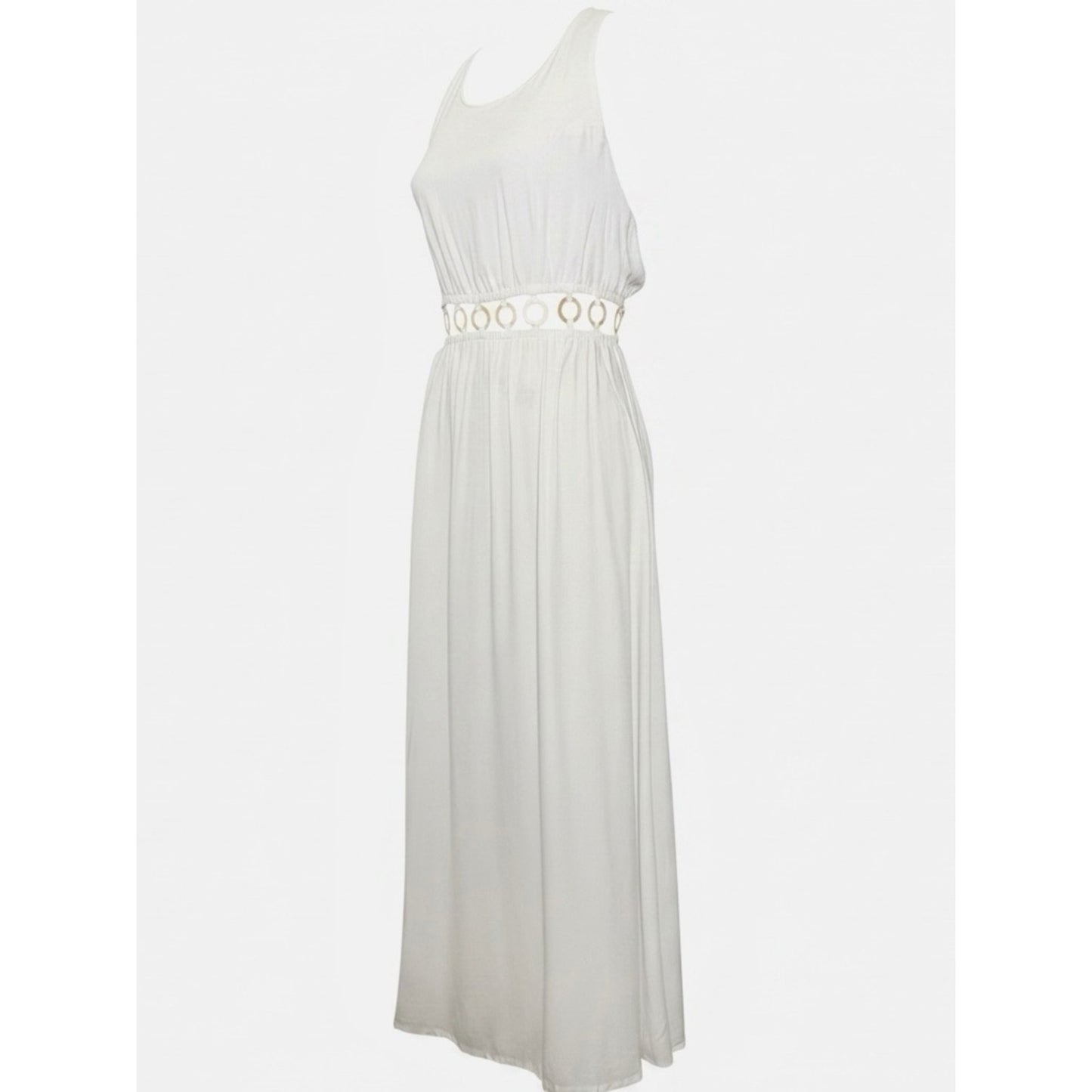 Tiare Hawaii Tidal Wave White Shell Cutout Maxi Dress NWT Size Med
