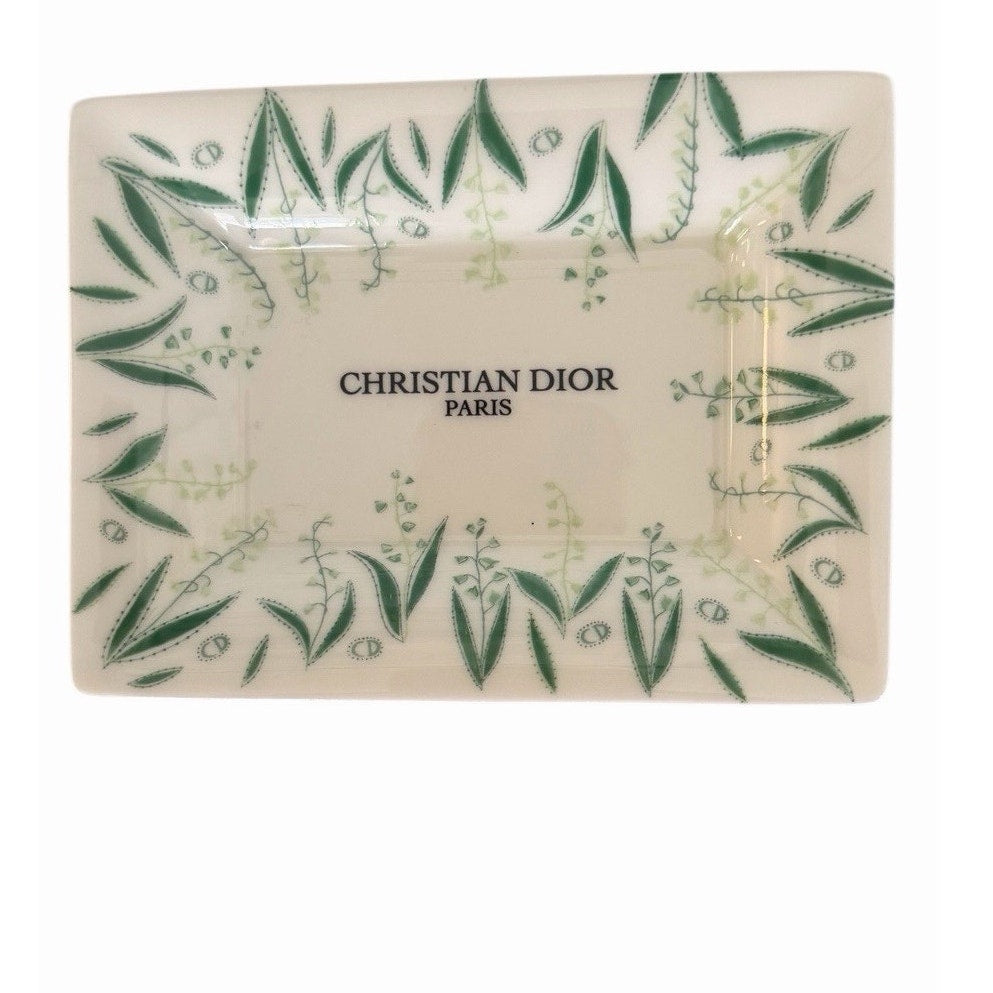 Christian Dior Paris Porcelain Soap Dish Green Botanical Bathroom Tray