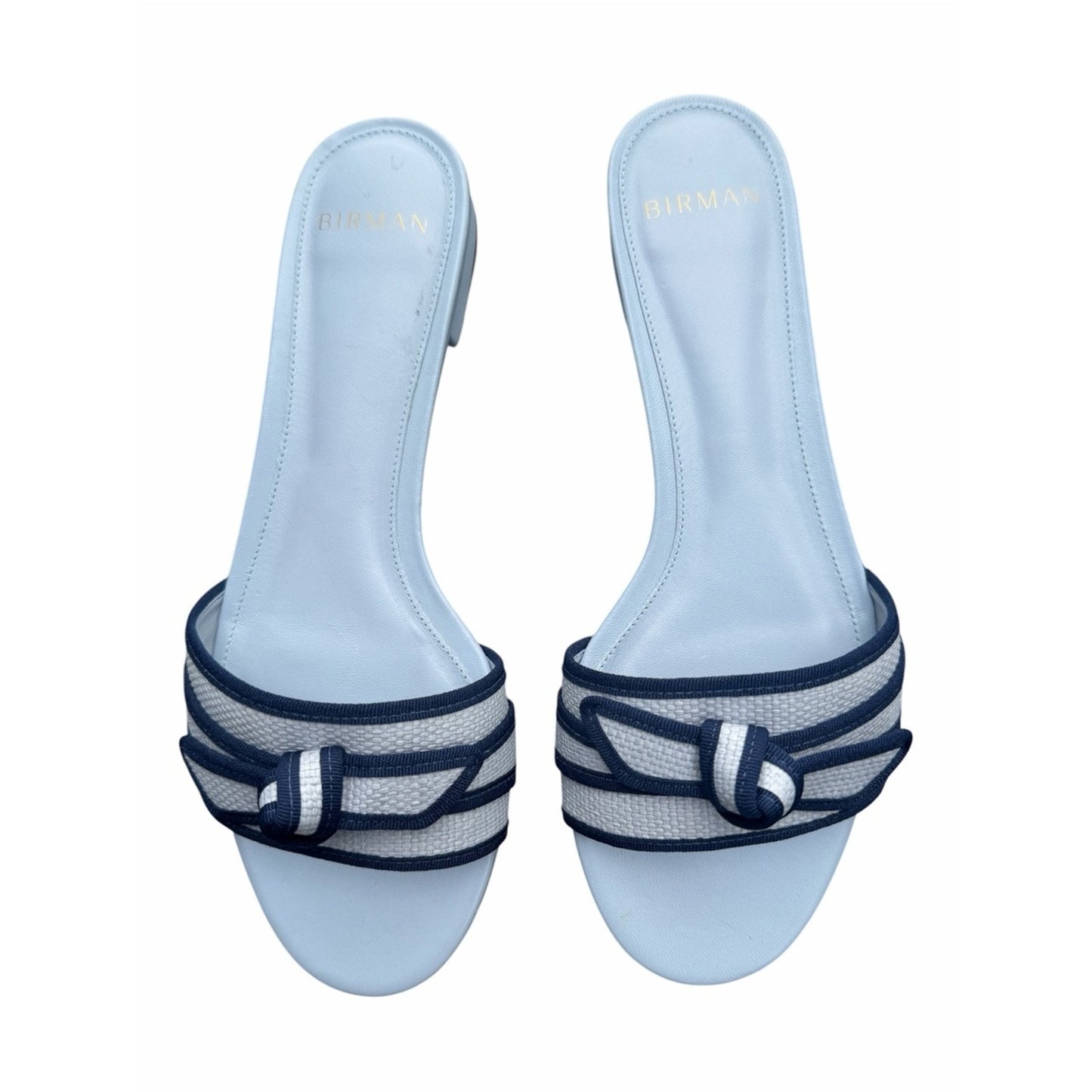 Alexandre Birman Grosgrain Raffia Flat Slides Serene Blue Oceana 38 New In Box