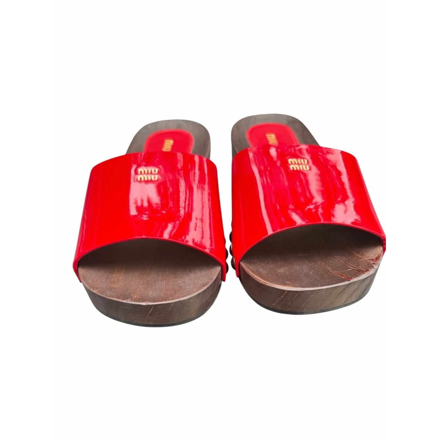 Miu Miu Red Patent Leather Wooden Slide Sandals Clogs EU 40 US 9 Box & Dust Bag