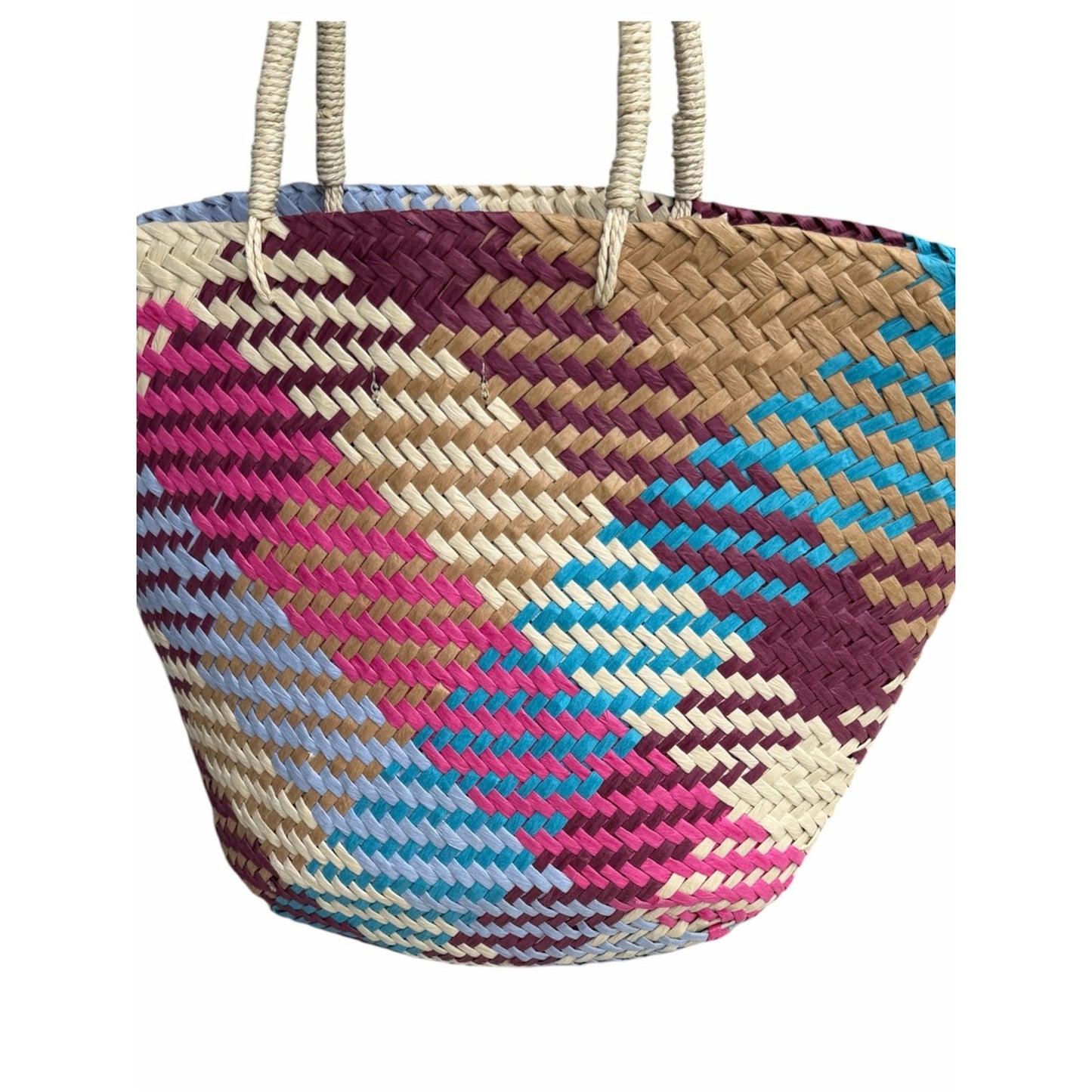 Aqua NWT Woven Paper Straw Tote Beach Resort Vacation Coastal Chic