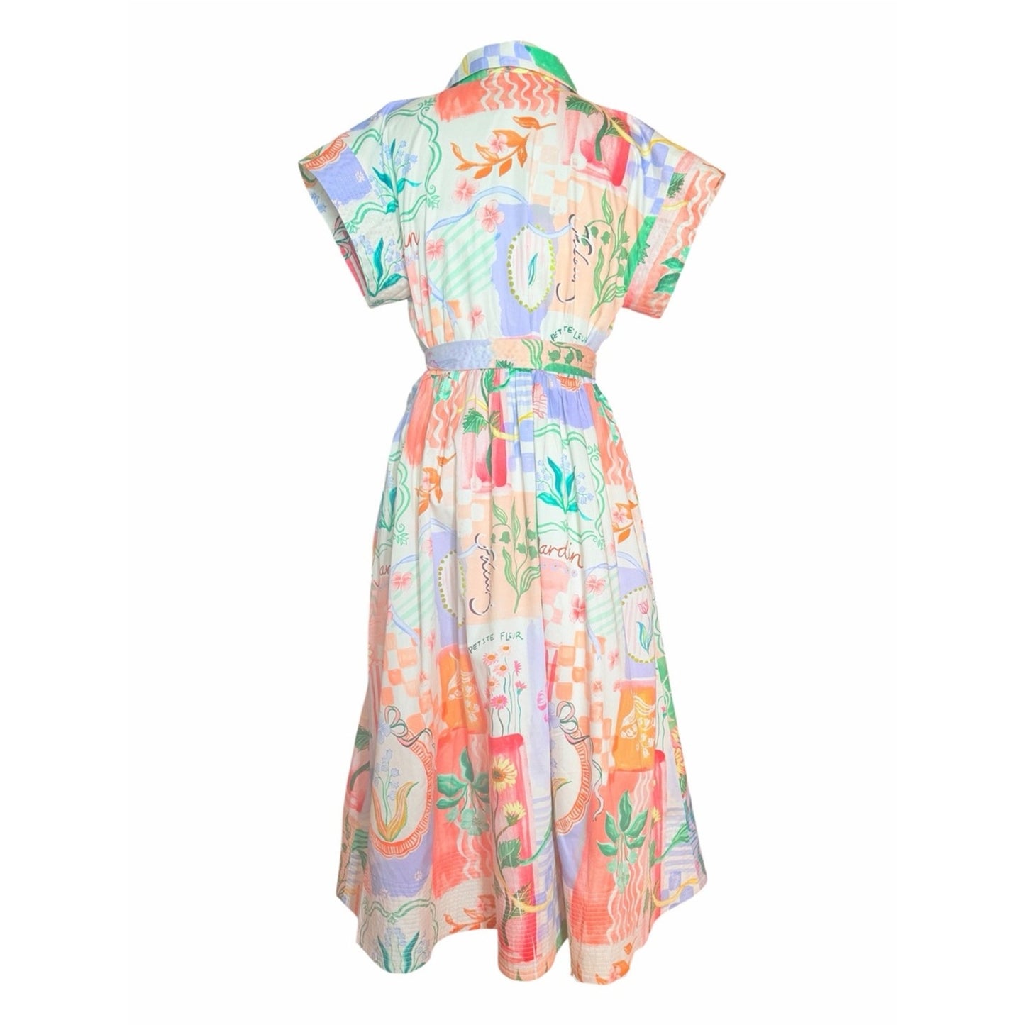 Prosperina Savannah Peach Multi Floral Cotton Midi Shirt Dress NWT M