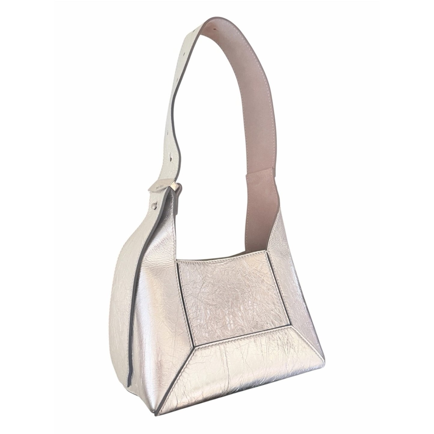 Jimmy Choo Diamond Hobo/S Silver Metallic Leather Shoulder Bag NWT