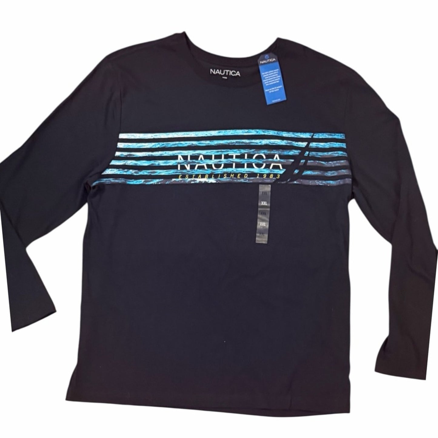 Men's New Nautica XXL Long Sleeve Graphic Tee Navy Blue