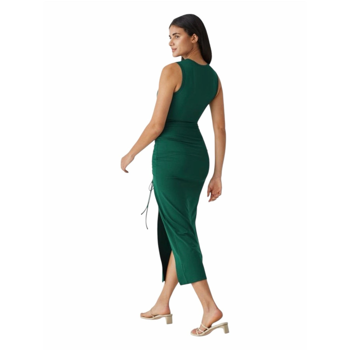 Halara Rainforest Green Cutout Ruched Drawstring Maxi Dress Size S