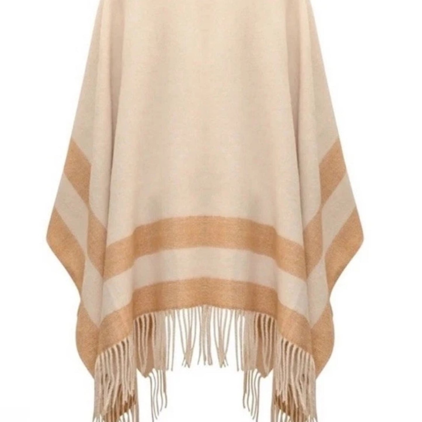 NWT Ted Baker Veruschka Reversible Poncho Wrap Camel Ivory Fringe OS