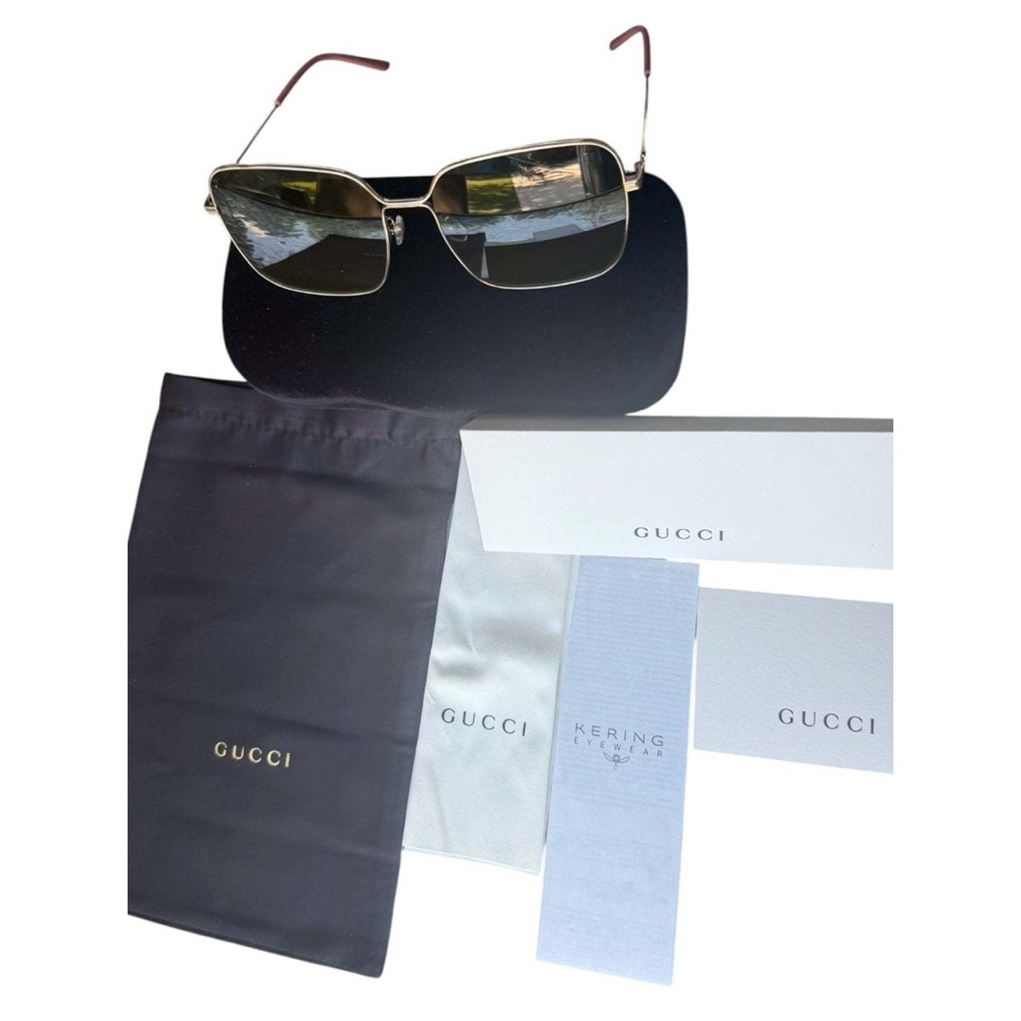 NWT Gucci GG0438S Gold Metal Square Sunglasses Grey Lens 60□17-140 Made in Italy