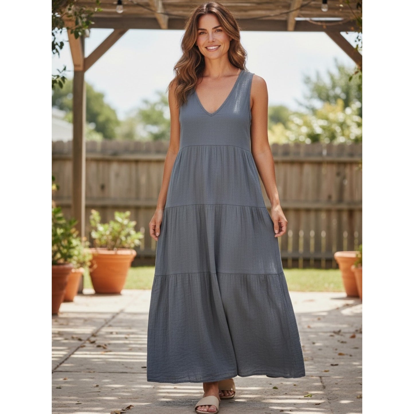 NWT Quince Organic Cotton Gauze Maxi Dress Gray S