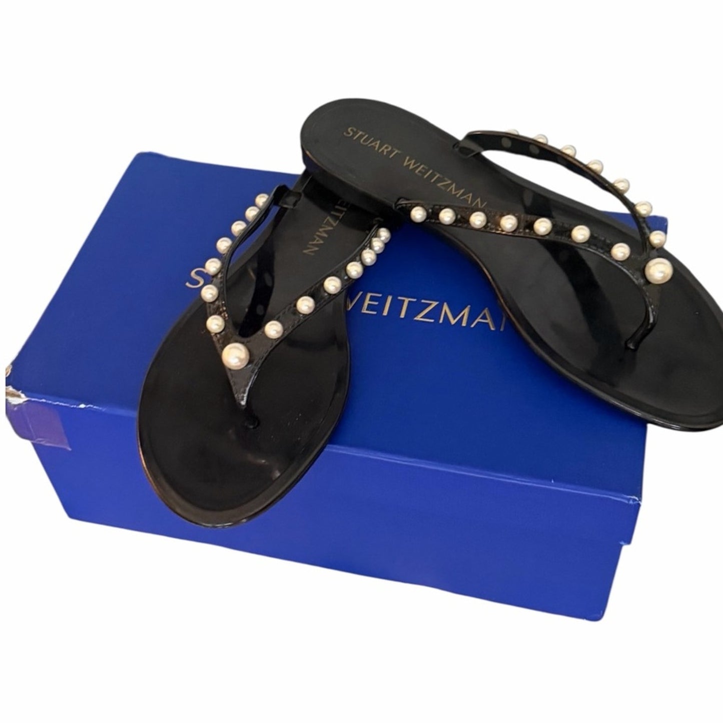 Stuart Weitzman Glide Pearl Jelly Flip Flops Black Size 10 NIB