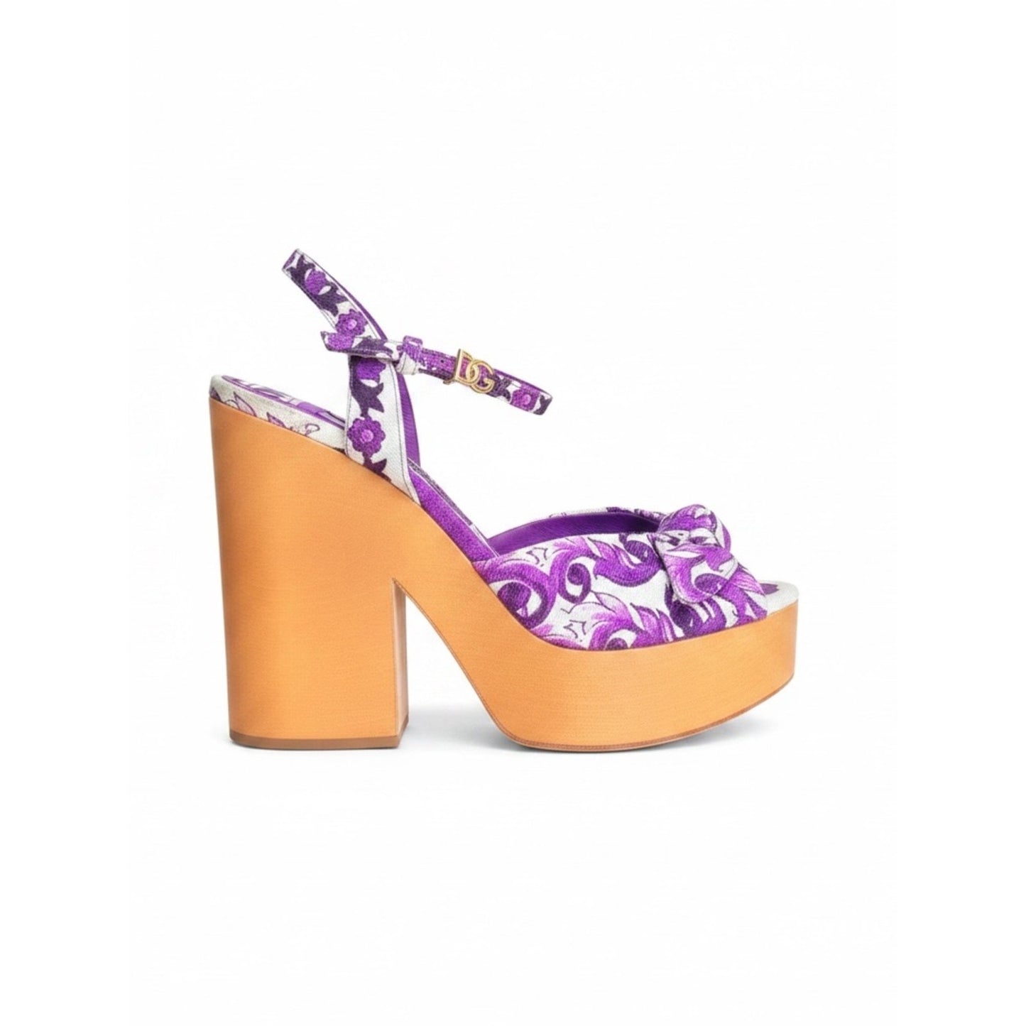 Dolce & Gabbana 70s Maiolica Purple Platform Sandals Heels 39 NIB