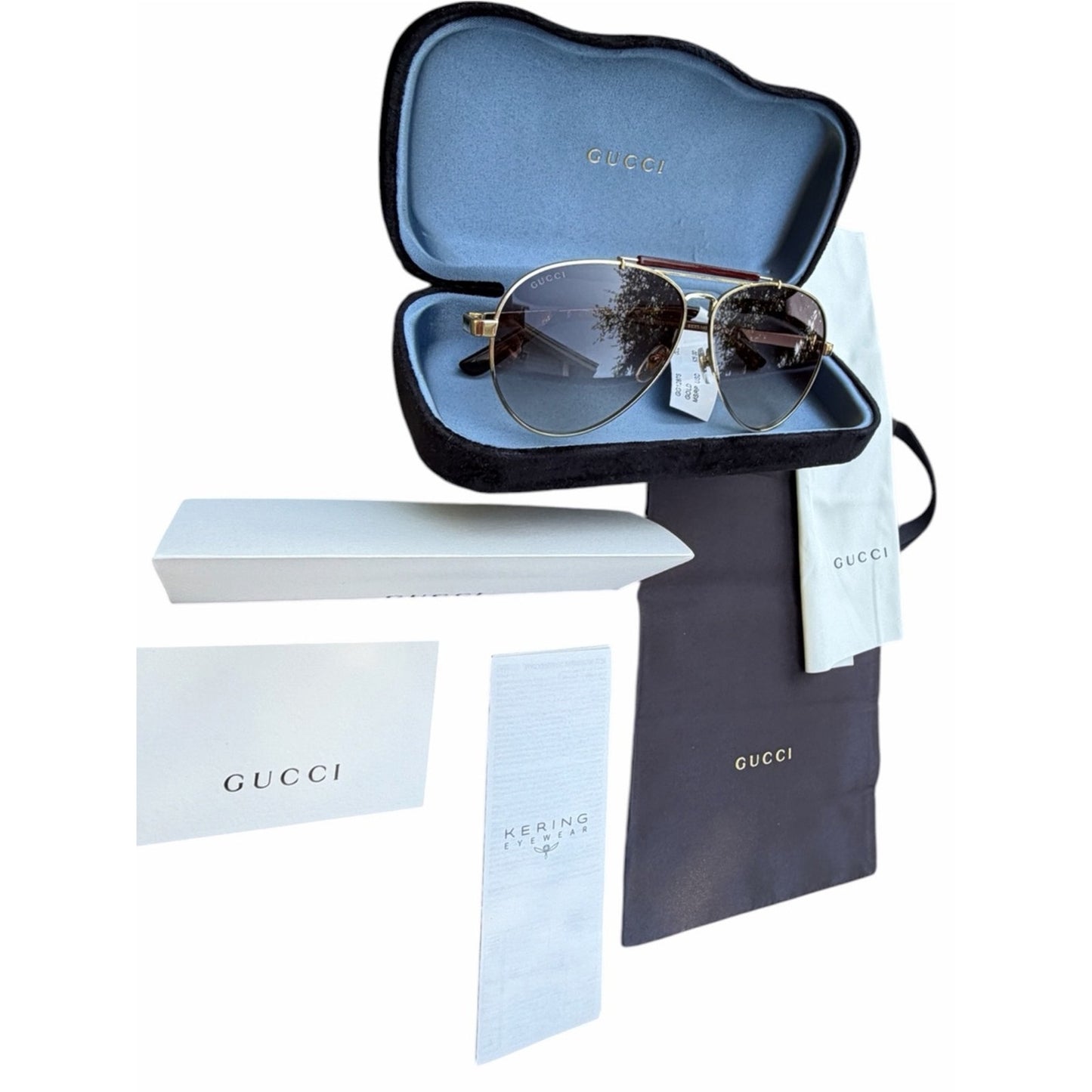 NWT Gucci GG1287S Gold Aviator Sunglasses 57□16-150 MSRP $505 Complete Set