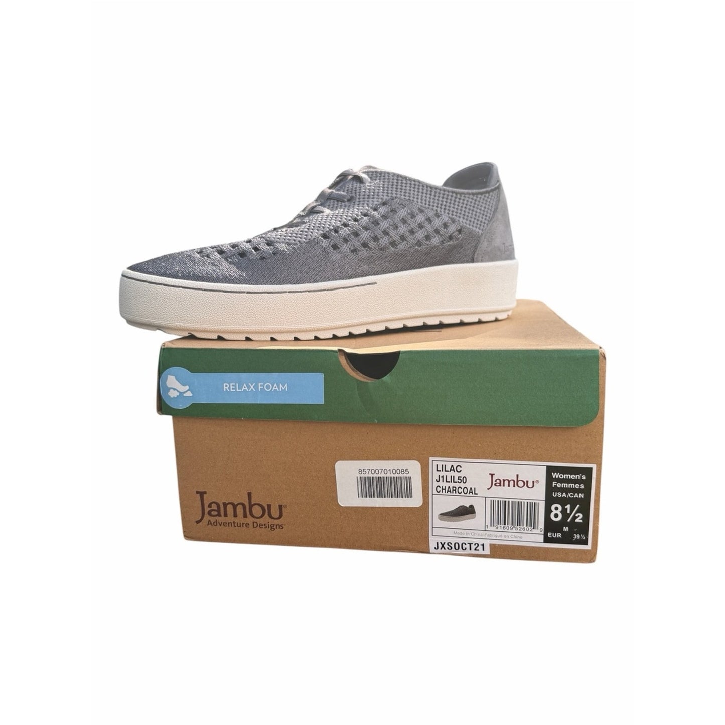 Jambu Lilac Charcoal Leather Knit Elastic Lace Comfort Travel Sneakers 8.5 NIB