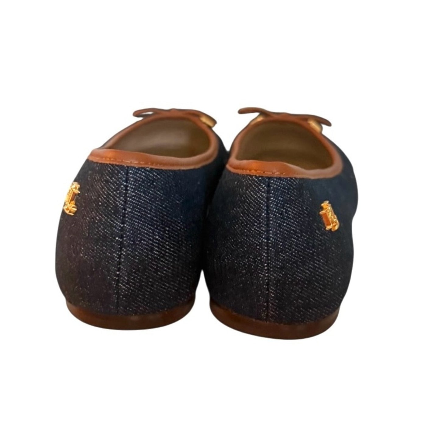 Lauren Ralph Lauren Jayna Denim Ballet Flats Vayra Wash Bow Logo NIB Size 7.5B