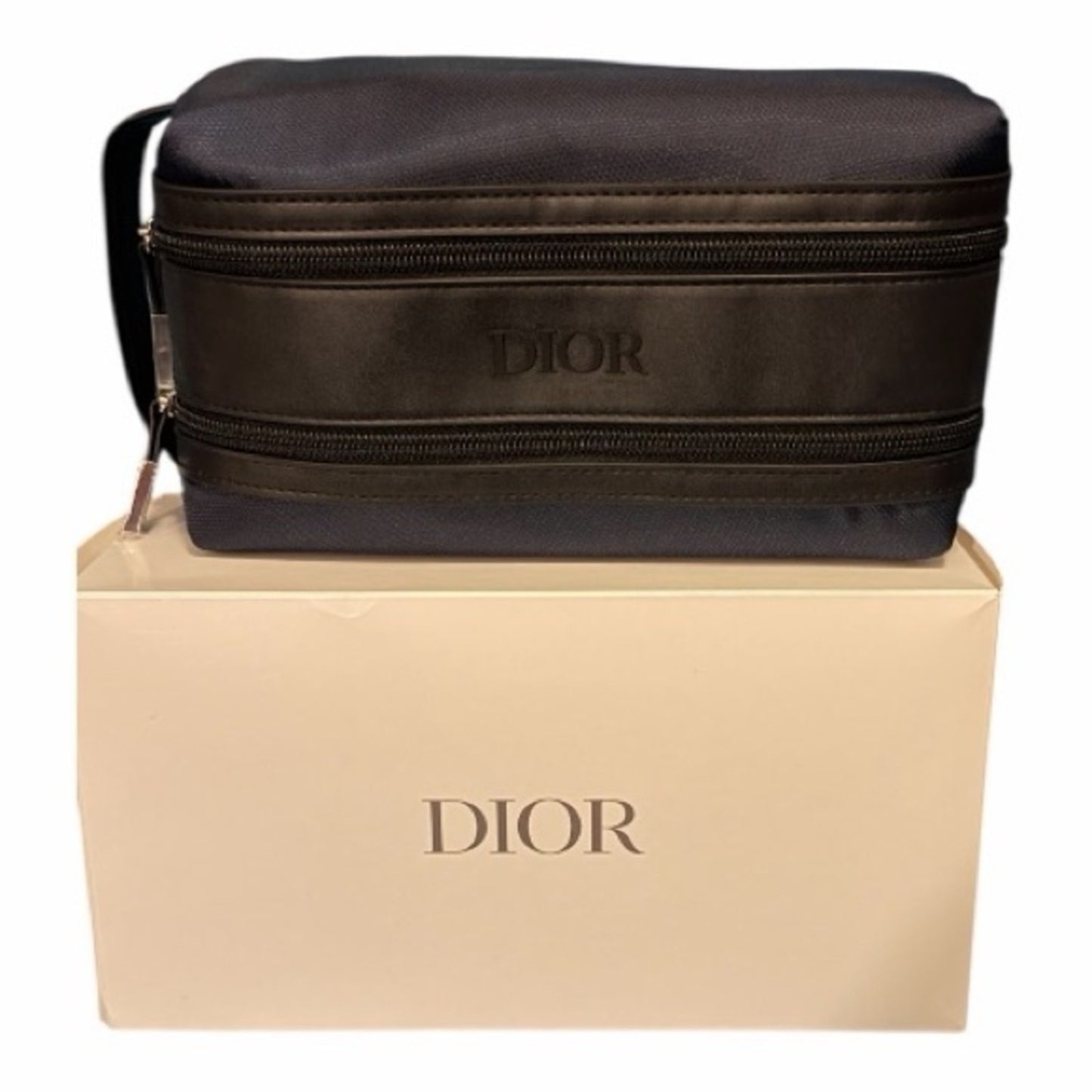 Dior Men’s Toiletry Bag Navy Canvas Faux Leather Insulated Dopp Kit NIB