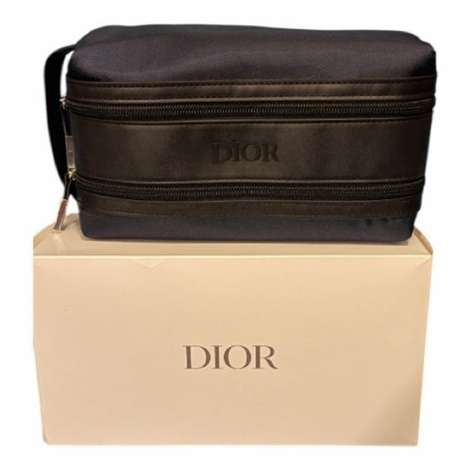 Dior Men’s Toiletry Bag Navy Canvas Faux Leather Insulated Dopp Kit NIB