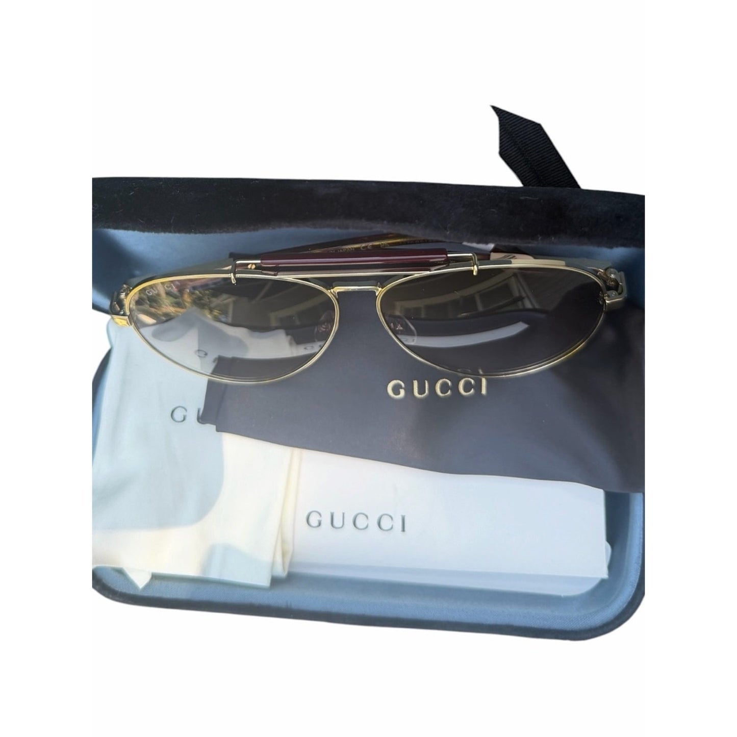 NWT Gucci GG1287S Gold Aviator Sunglasses 57□16-150 MSRP $505 Complete Set