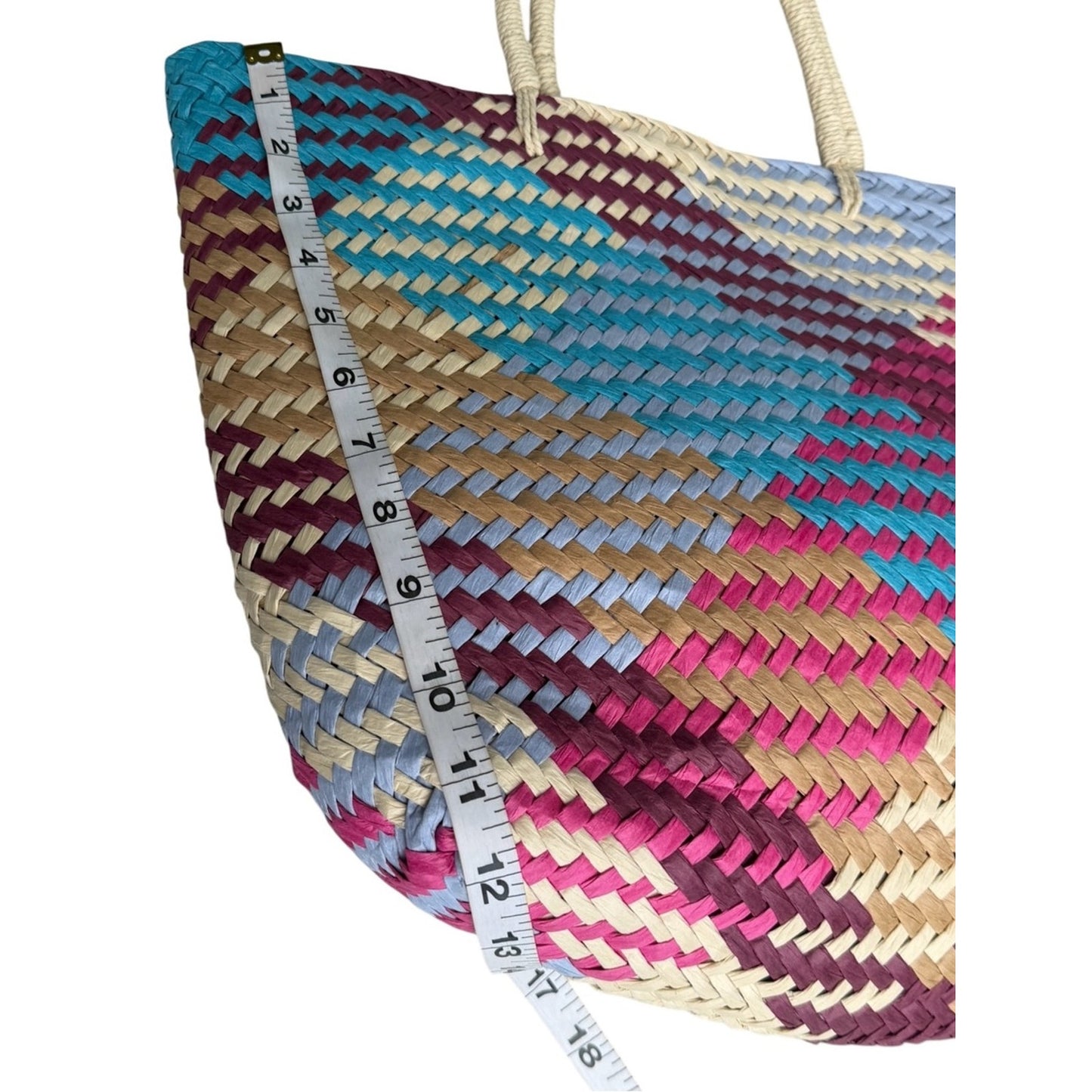 Aqua NWT Woven Paper Straw Tote Beach Resort Vacation Coastal Chic