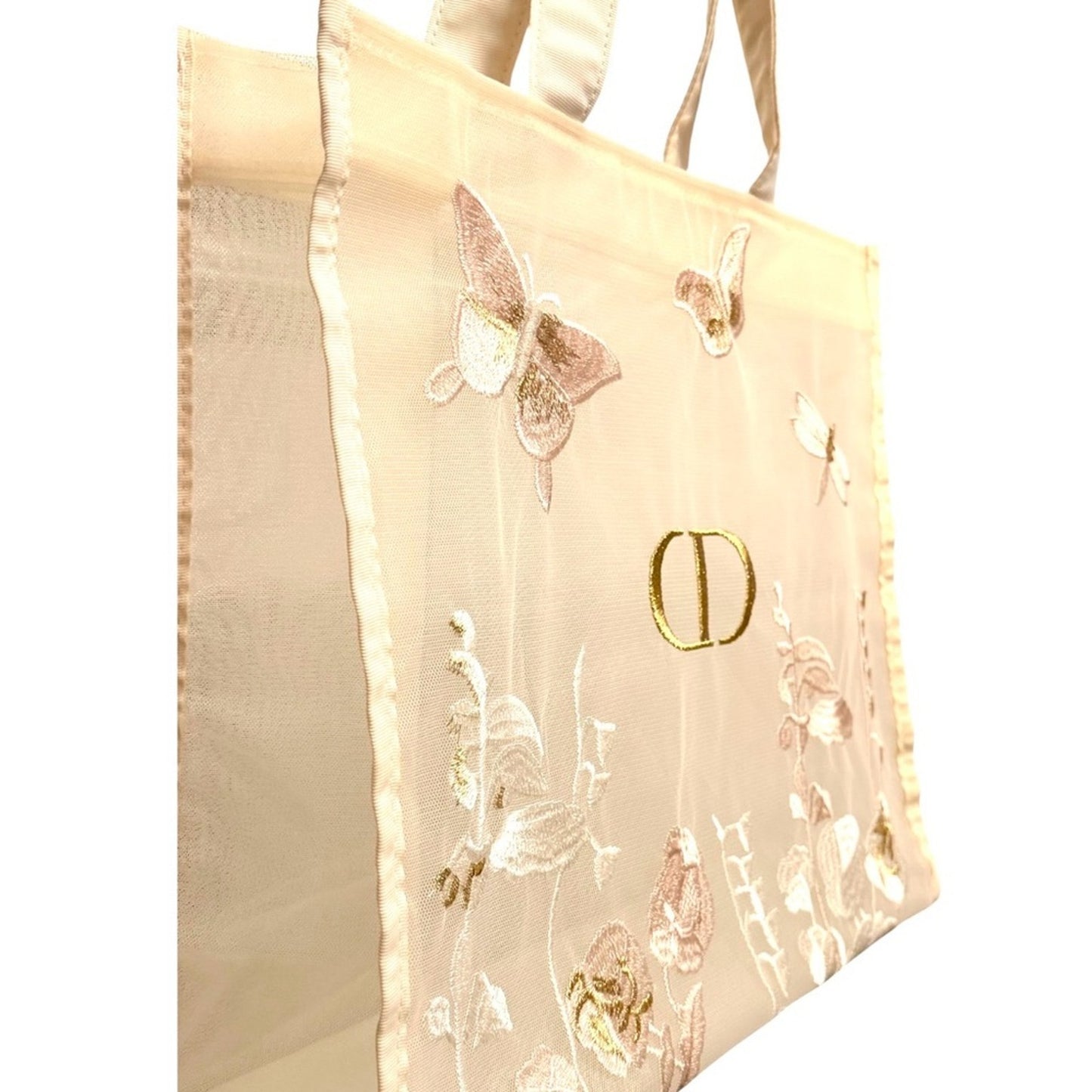 Dior Butterfly Embroidered Tote Bag Floral Mesh NEW