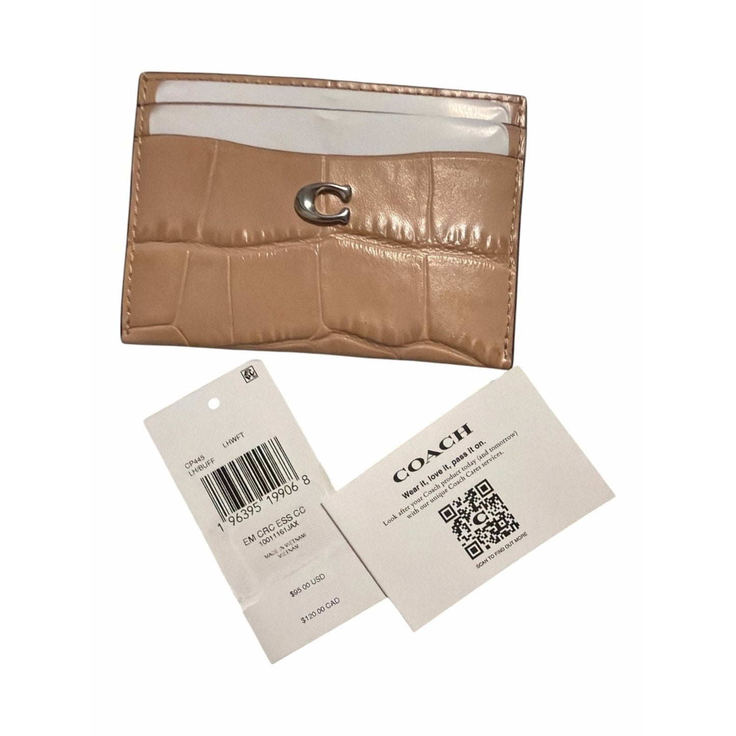 NWT Coach Essential Card Case Buff Croc Embossed Leather Card Holder