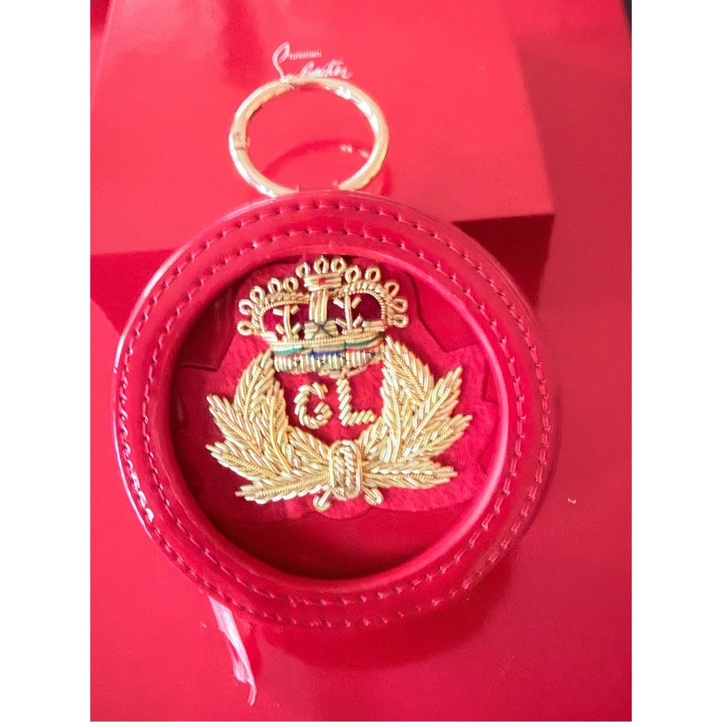 NEW Christian Louboutin Patent Red Keychain & Compact Holder Bag Charm