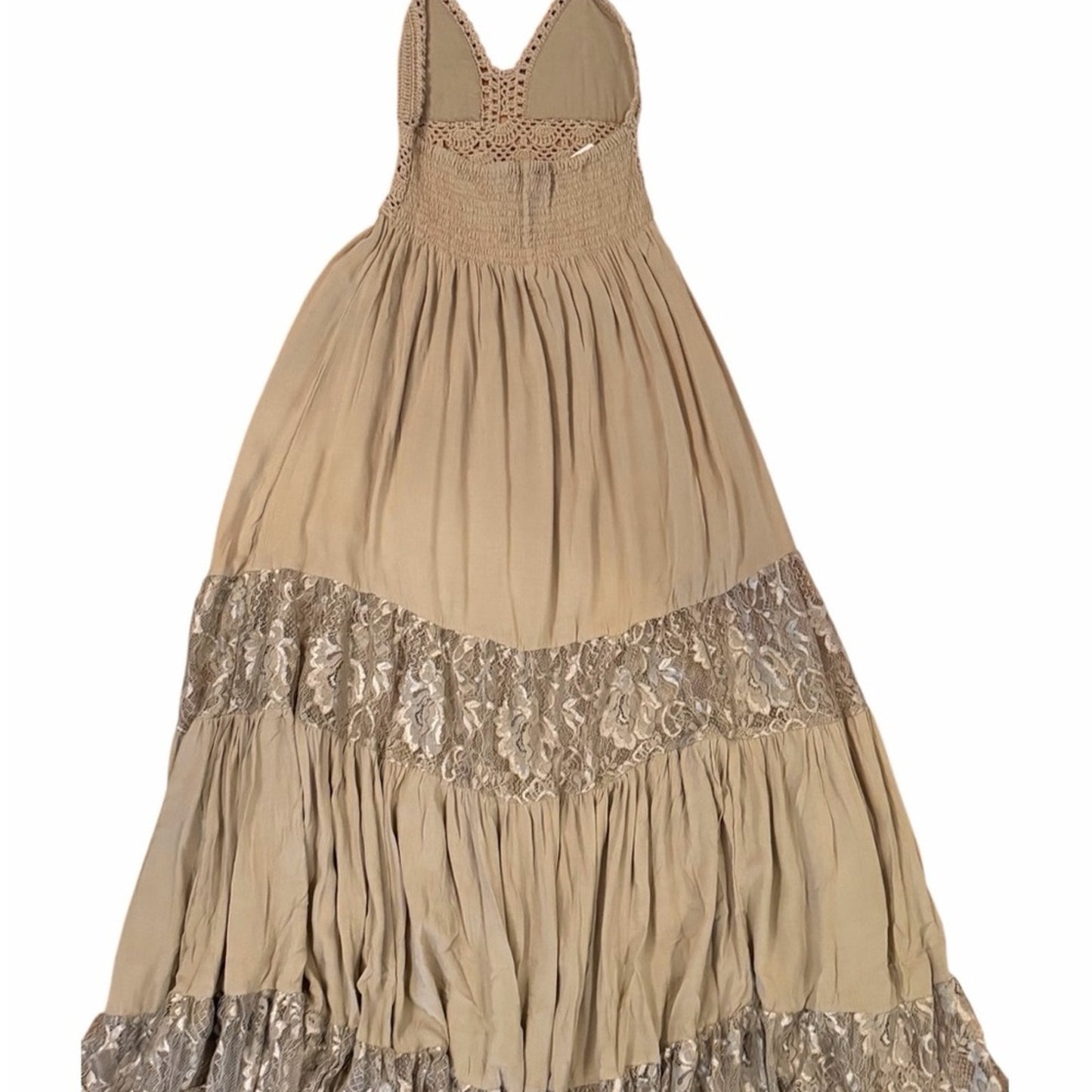 Tiare Hawaii Isabel Macrame Maxi Dress Crochet Halter Lace Boho Resort NWT S/M