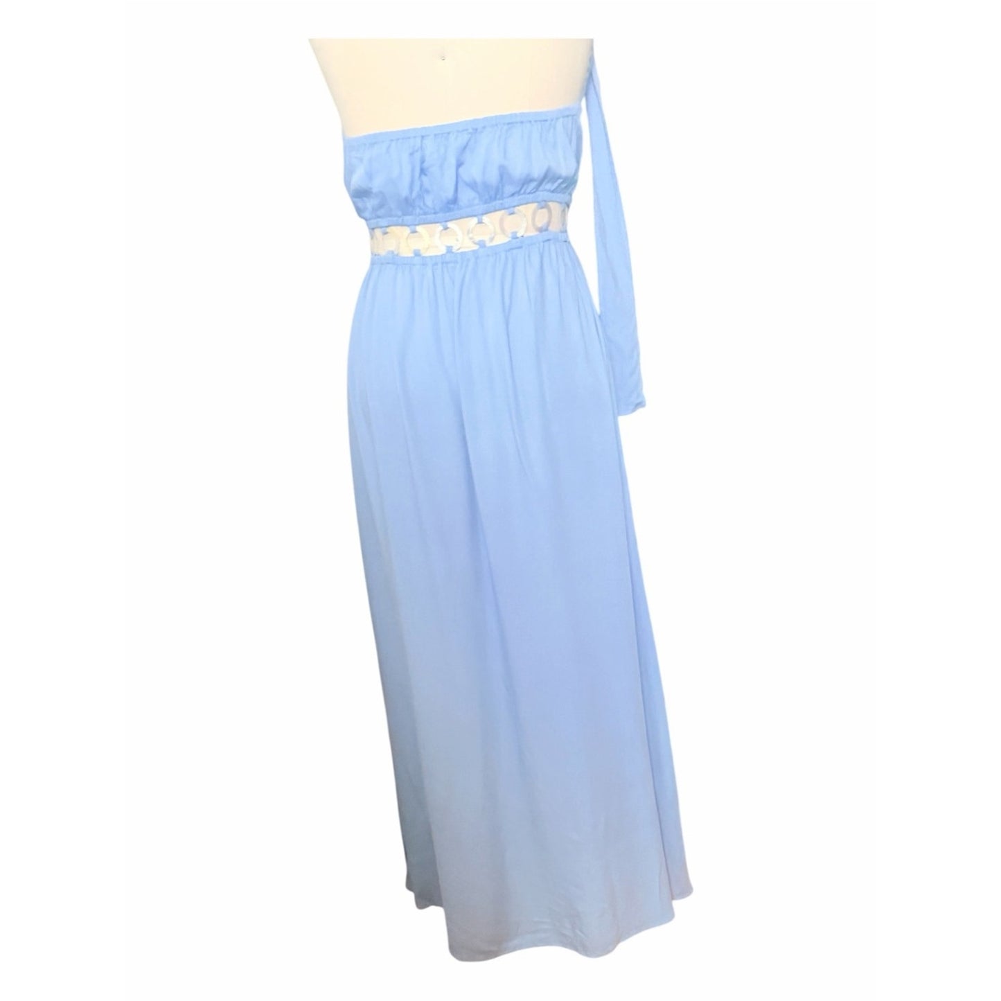 Tiare Hawaii Tidal Wave Maxi Dress Blue Medium | Mother of Pearl Shell Cutouts Med