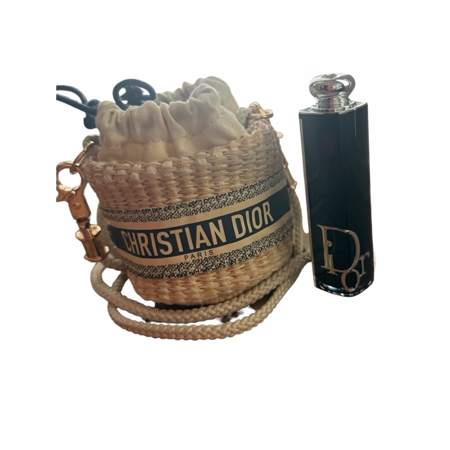 Christian Dior Beauty Mini Raffia Bucket Crossbody Bag New