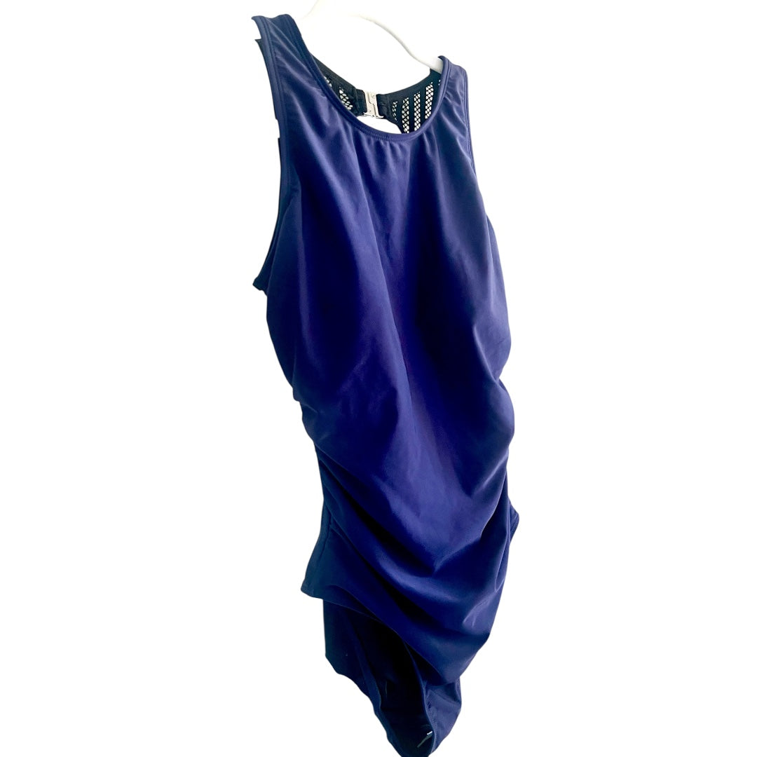 Navy Blue One - Piece Swimsuit With Black Mesh At Back