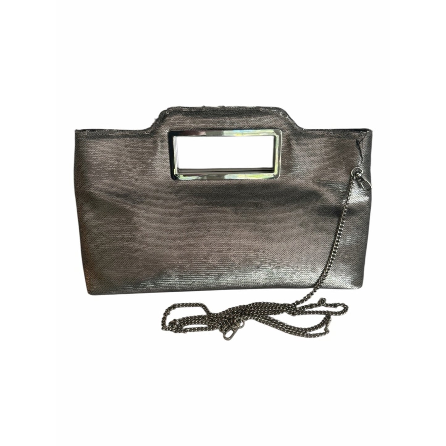 NWT INC Judith Dark Silver Sequin Clutch Crossbody Evening Wedding Bag