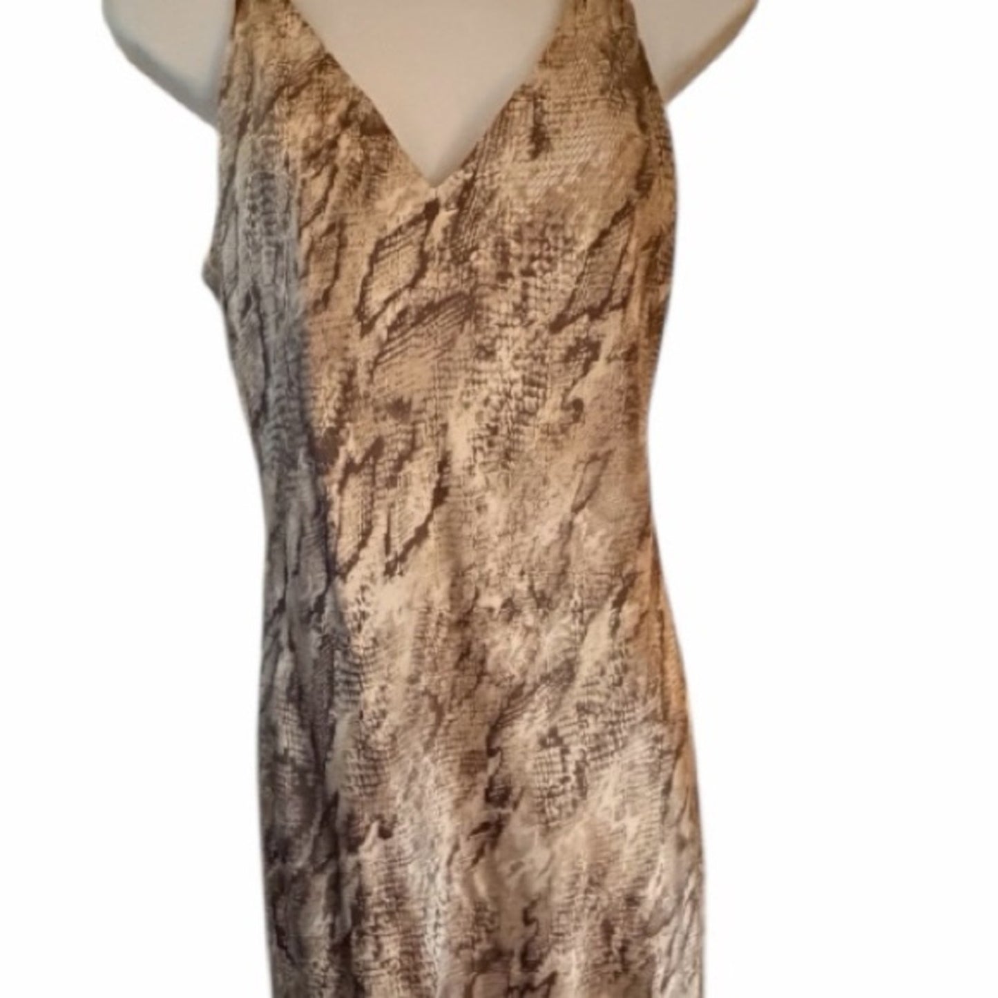 L’AGENCE Silk Snake Print Slip Dress Tan Midi Spaghetti Strap Size 10 NWT