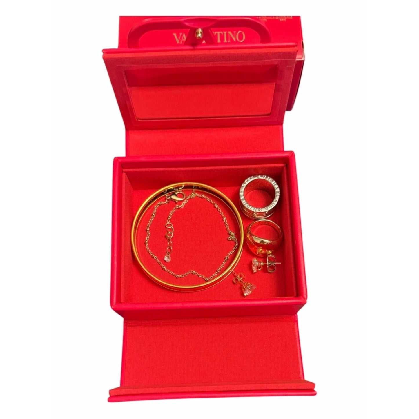 Valentino V Logo Mini Case Lipstick Set Rosso Jewelry Case 3 Matte Shades NIB