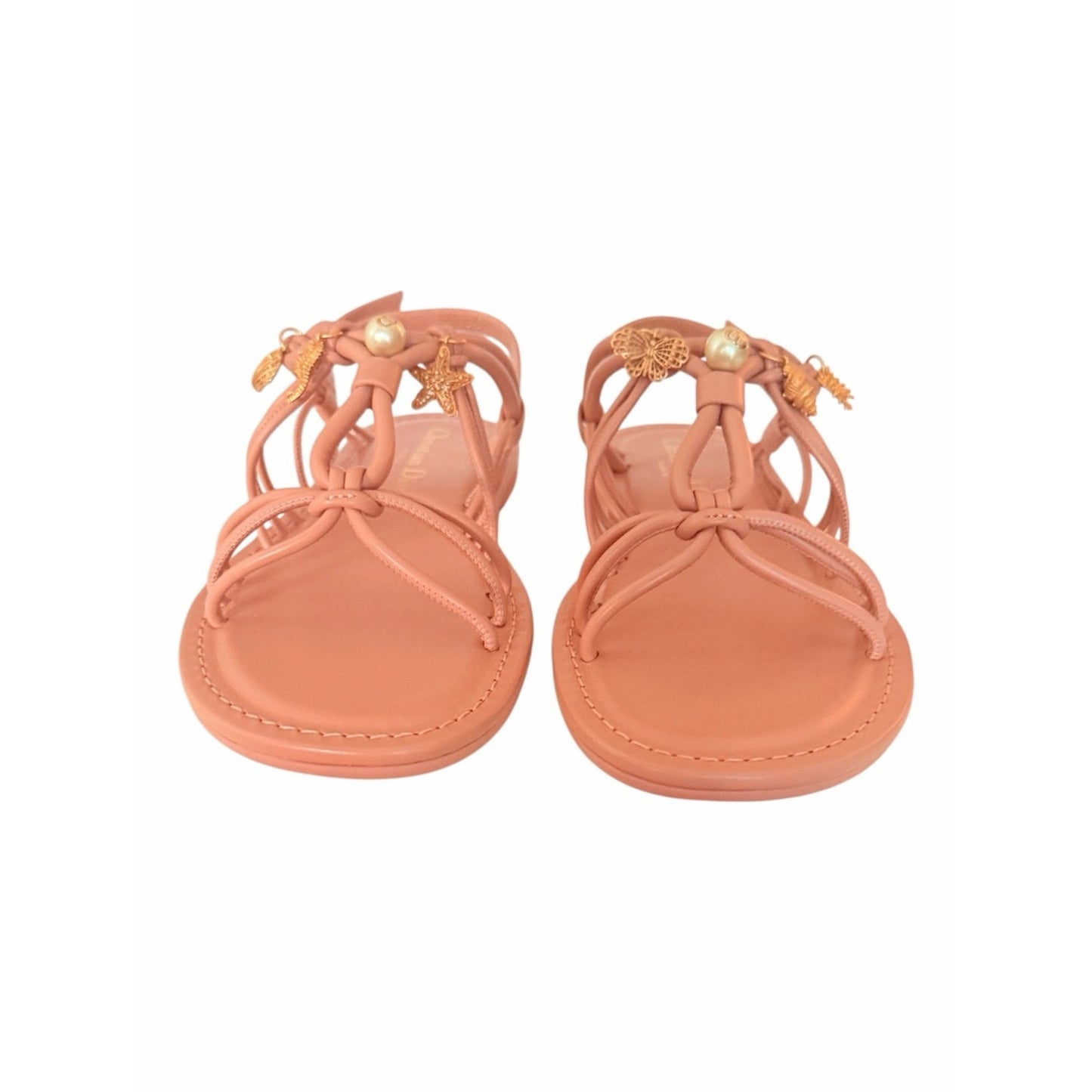 Christian Dior Lambskin Charm Sandals Dark Rose 35.5 NIB