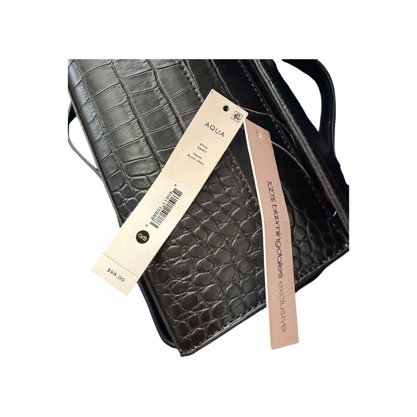 Aqua Black Croc Embossed East West Shoulder Bag Crossbody NWT