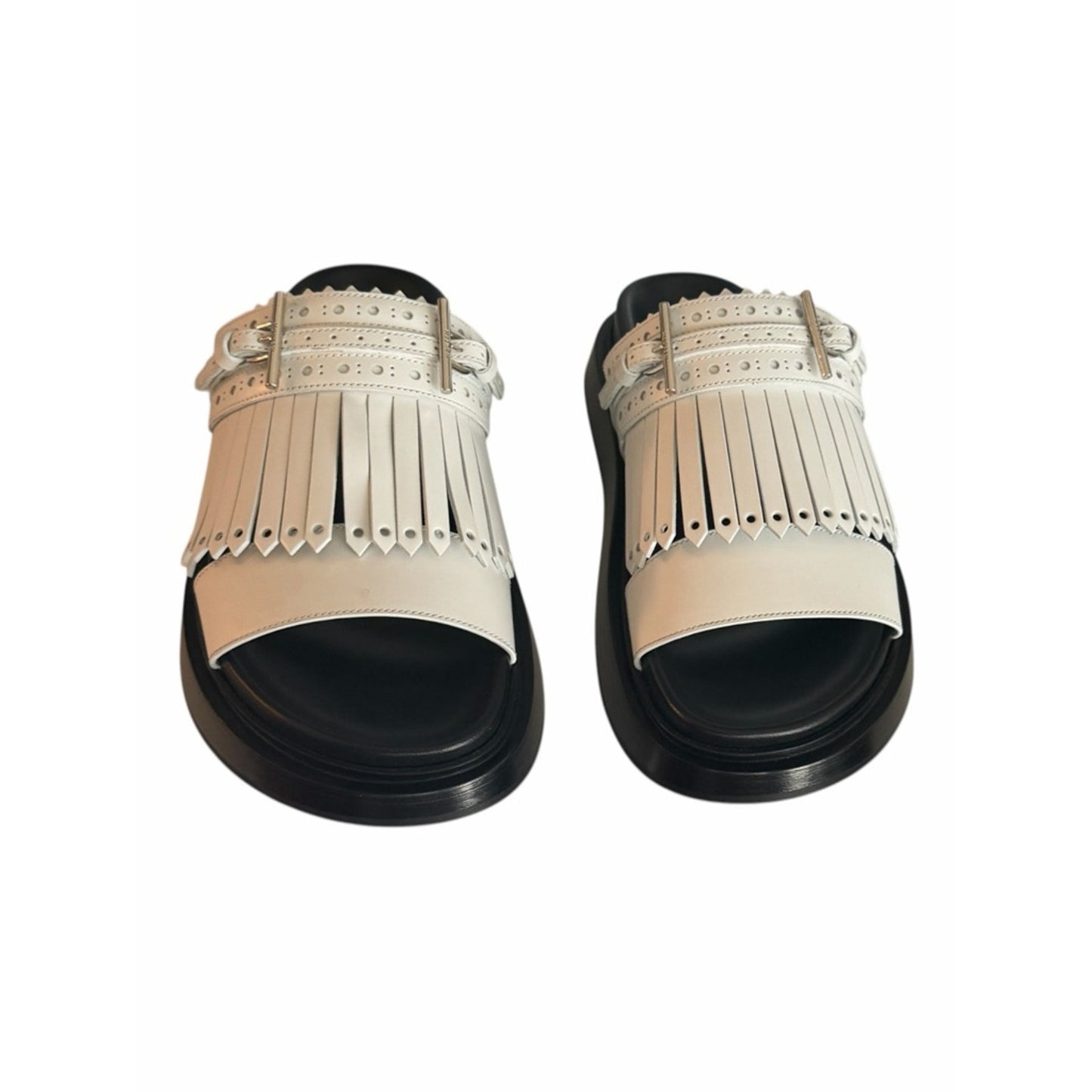 Alexander McQueen Fringe Slide Sandals White Silver Leather EU 39 NIB MSRP $990