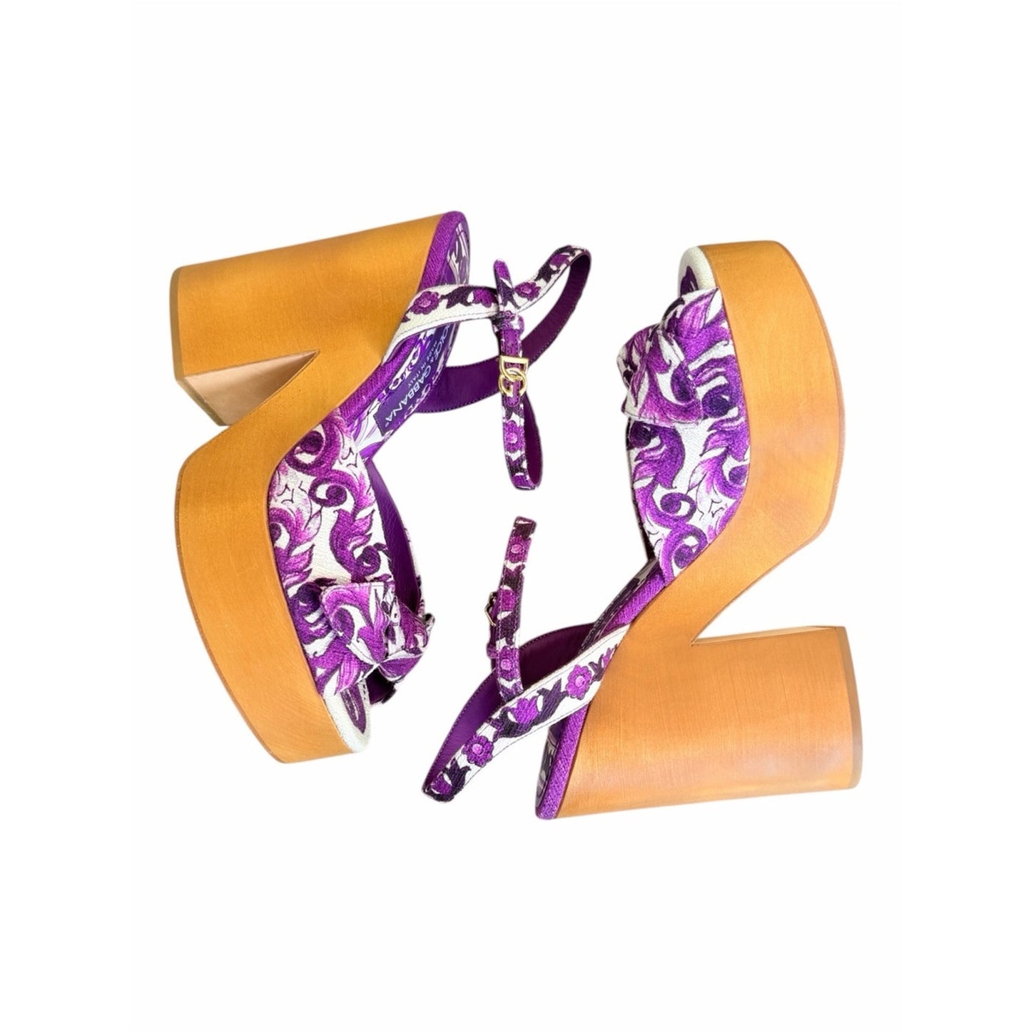 Dolce & Gabbana 70s Maiolica Purple Platform Sandals Heels 39 NIB