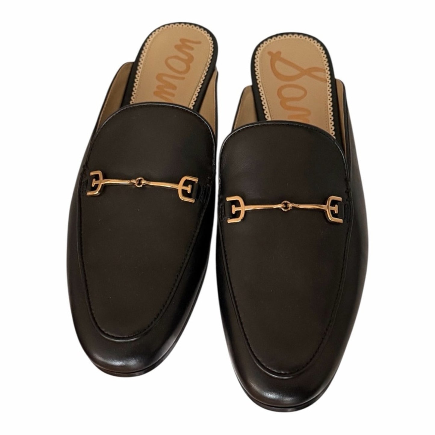 Sam Edelman Linnie Black Leather Bit Mule Loafers Gold Hardware 8.5 NWOT