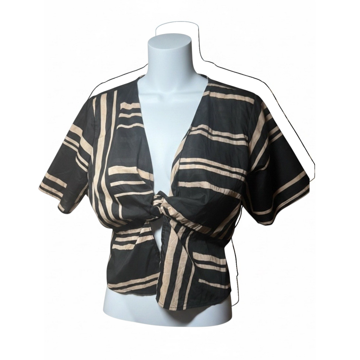 NWT Rails Tia Island Stripe Tie Front Cotton Top Women’s L Cream & Black