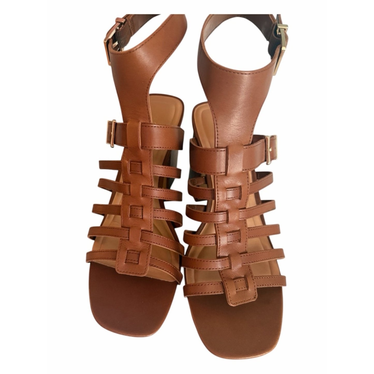 Vince Camuto Hicheny Leather Gladiator Sandals Brown, Block Heel Size 12 NIB