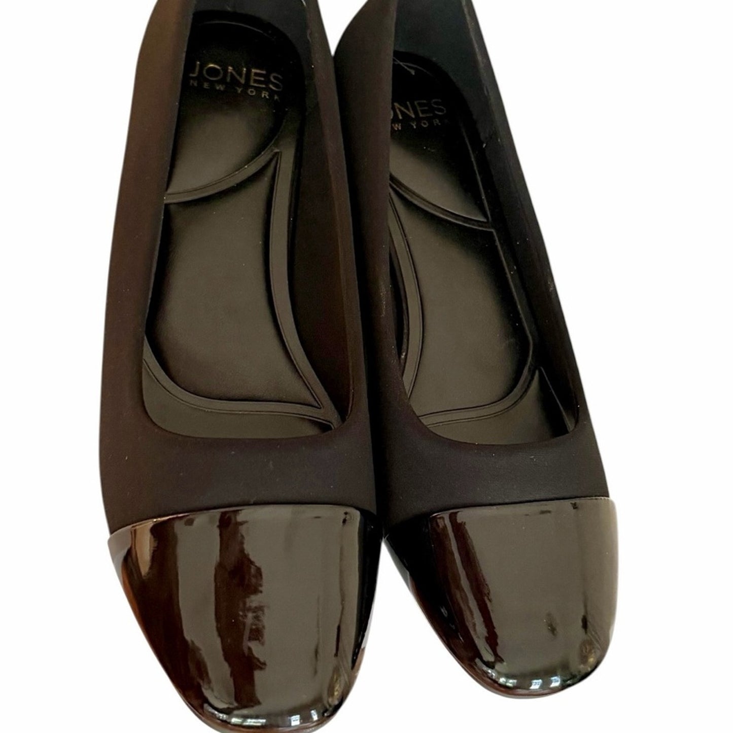 Jones New York Junelle Black Cap Toe Wedge Flats 7.5M NEW IN BOX