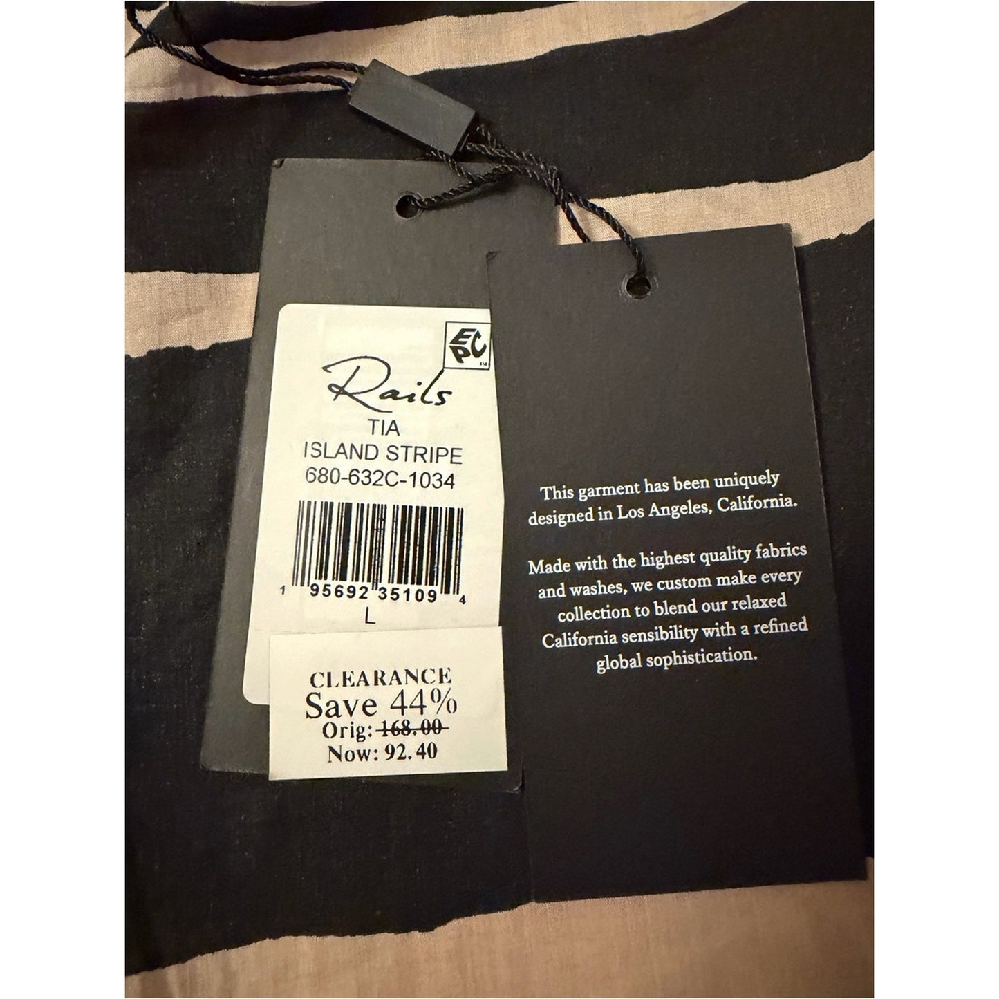 NWT Rails Tia Island Stripe Tie Front Cotton Top Women’s L Cream & Black