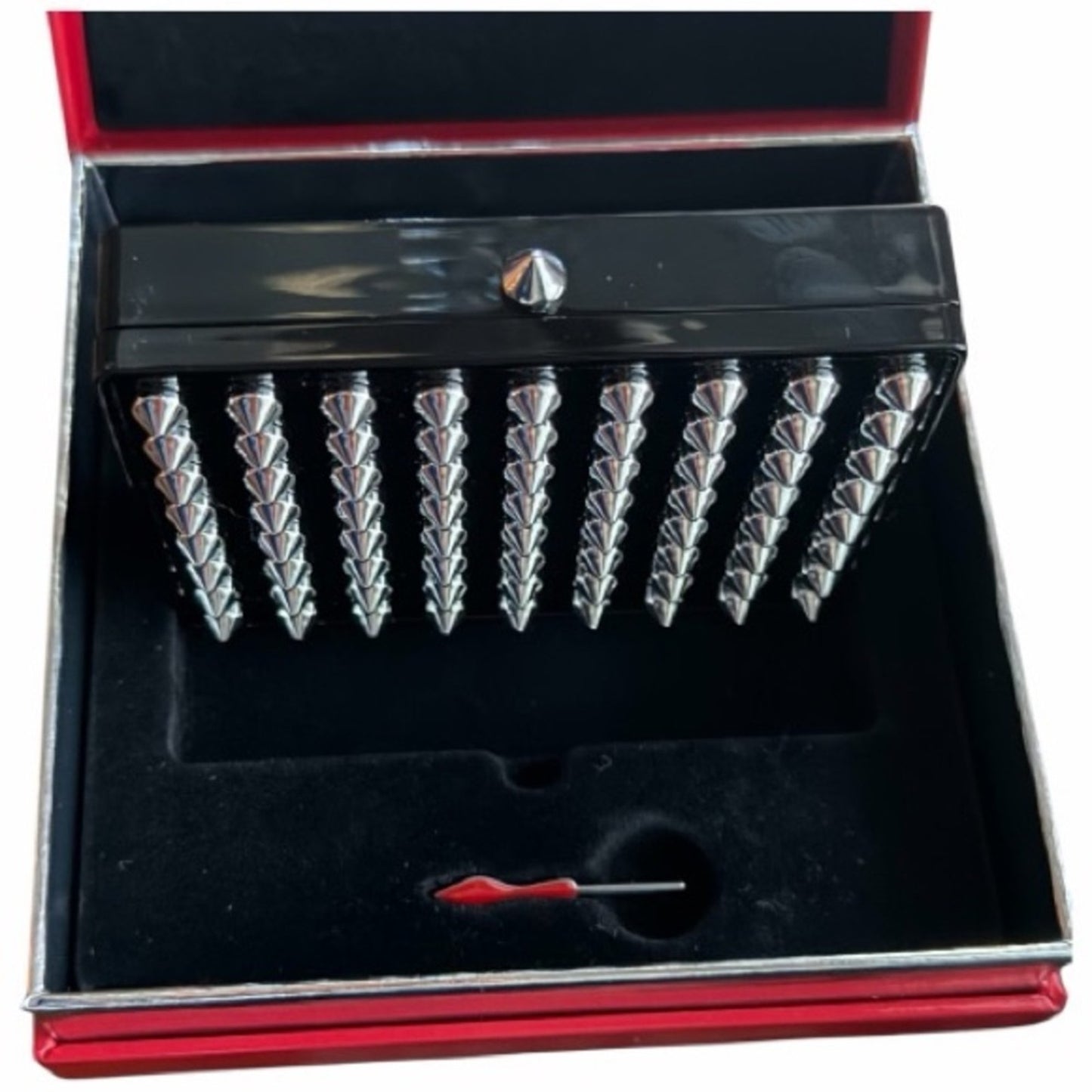 Christian Louboutin Black  & Silver Studded Case NWB & Key NWB