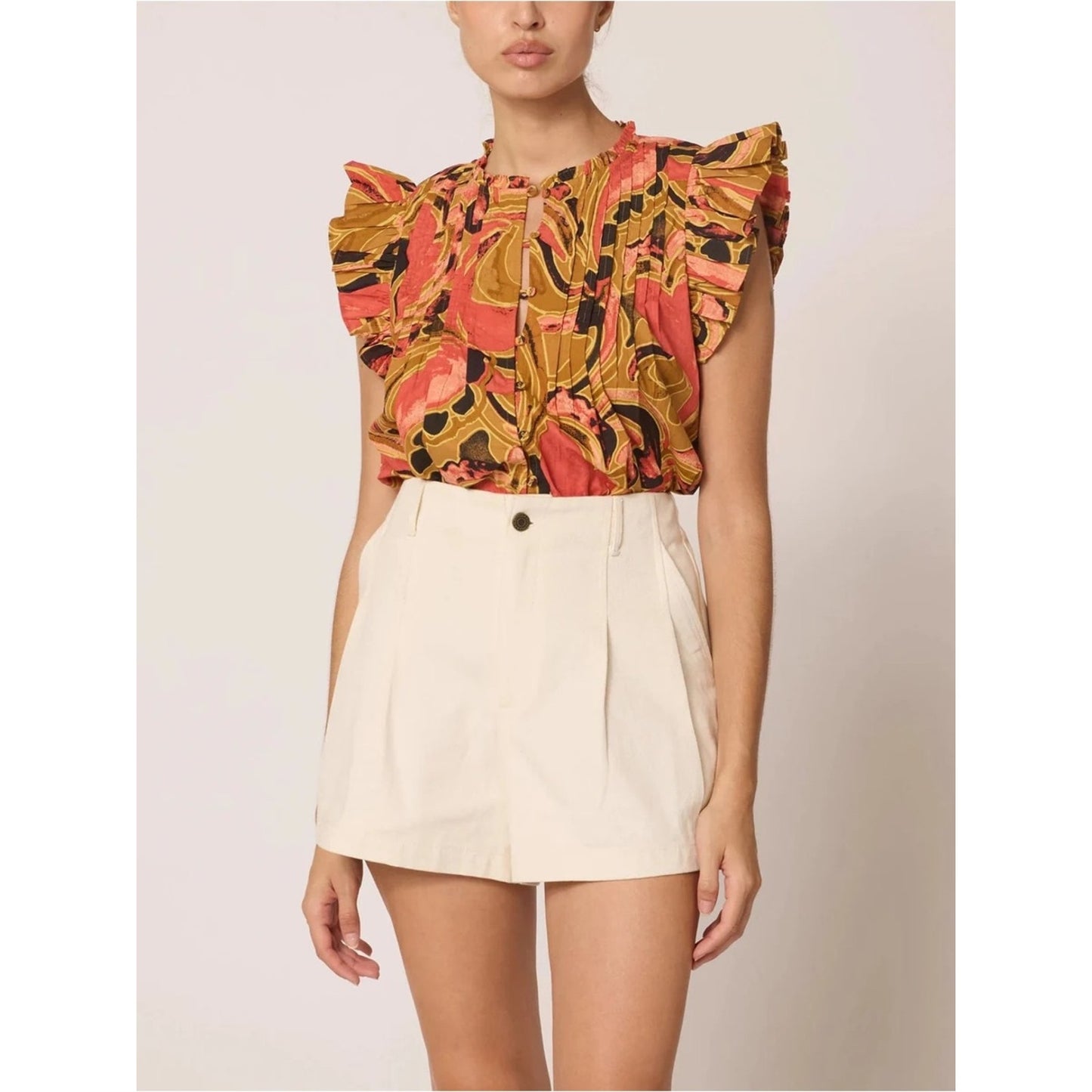 NWT Cleobella Maritza Blouse Osaria Print Organic Cotton Flutter Sleeve Top Med
