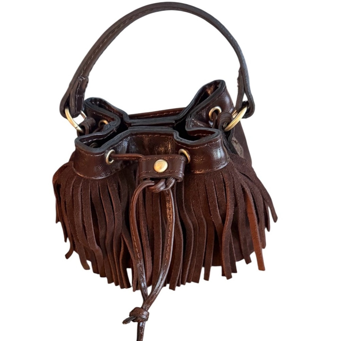 Patricia Nash Mini Elisa Fringe Bucket Bag NWT | Coastal Cowgirl Brown Leather