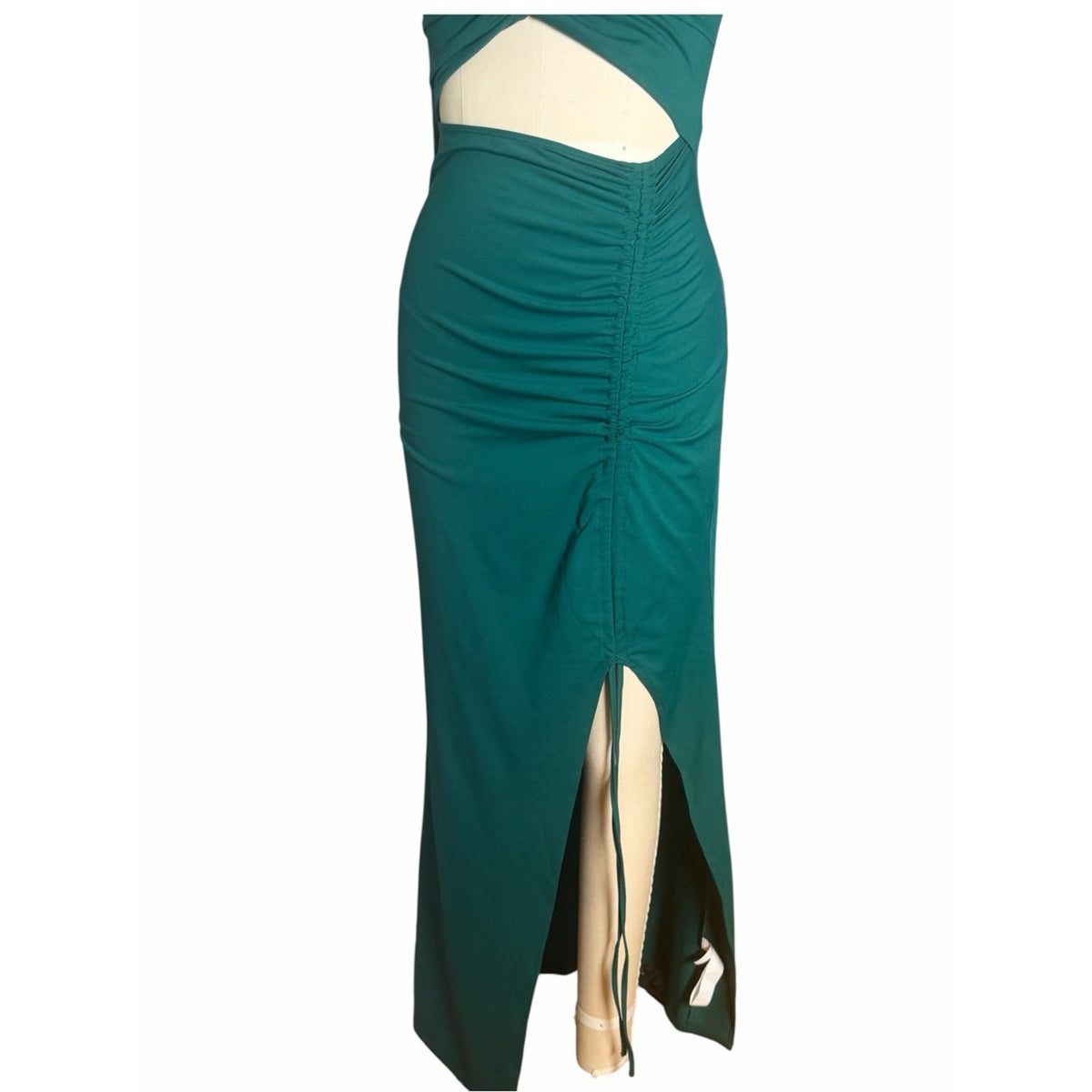 Halara Rainforest Green Cutout Ruched Drawstring Maxi Dress Size S