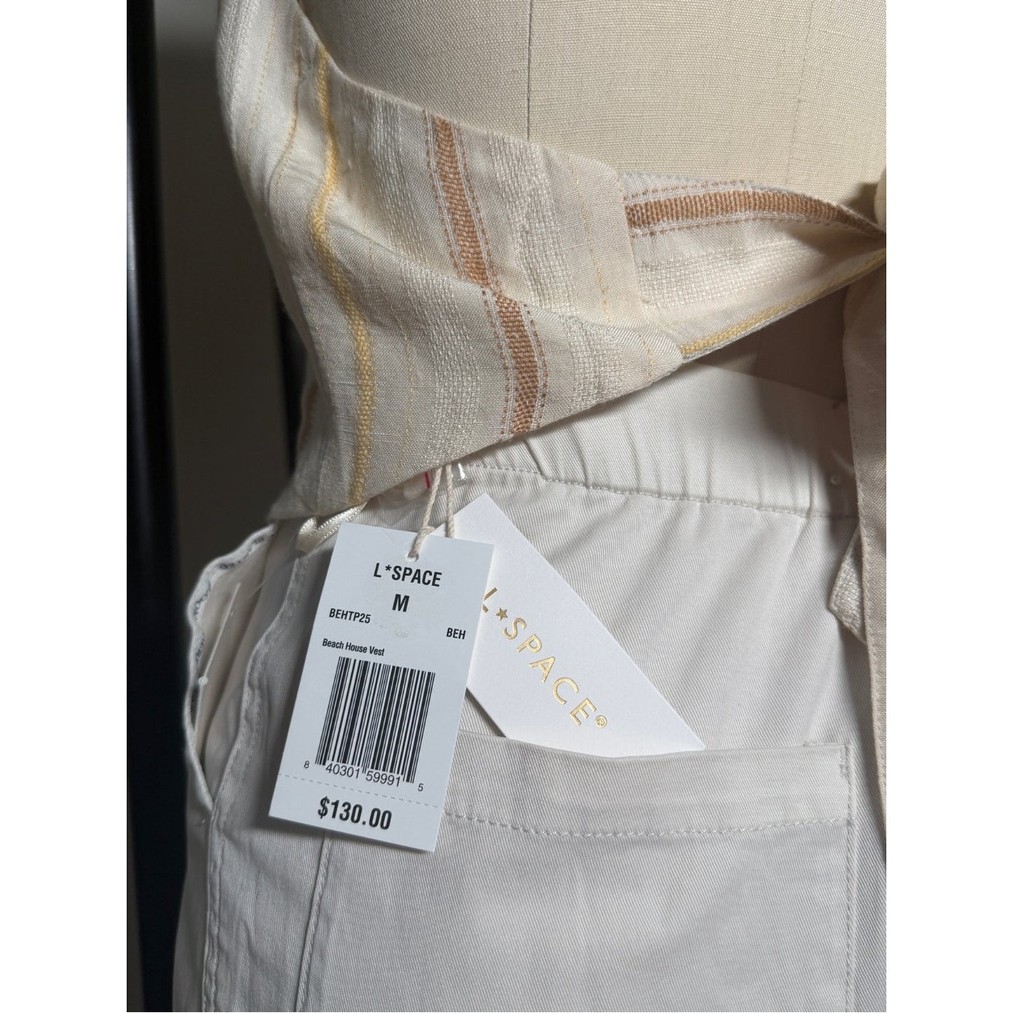 L*Space Beach House Vest NWT Medium Backless Halter Linen Blend Tie Crop Top